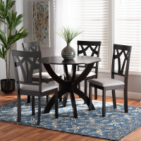 Baxton Studio Rasa-Grey/Dark Brown-5PC Dining Set Rasa Modern and Contemporary Grey Fabric Upholstered and Dark Brown Finished Wood 5-Piece Dining Seti